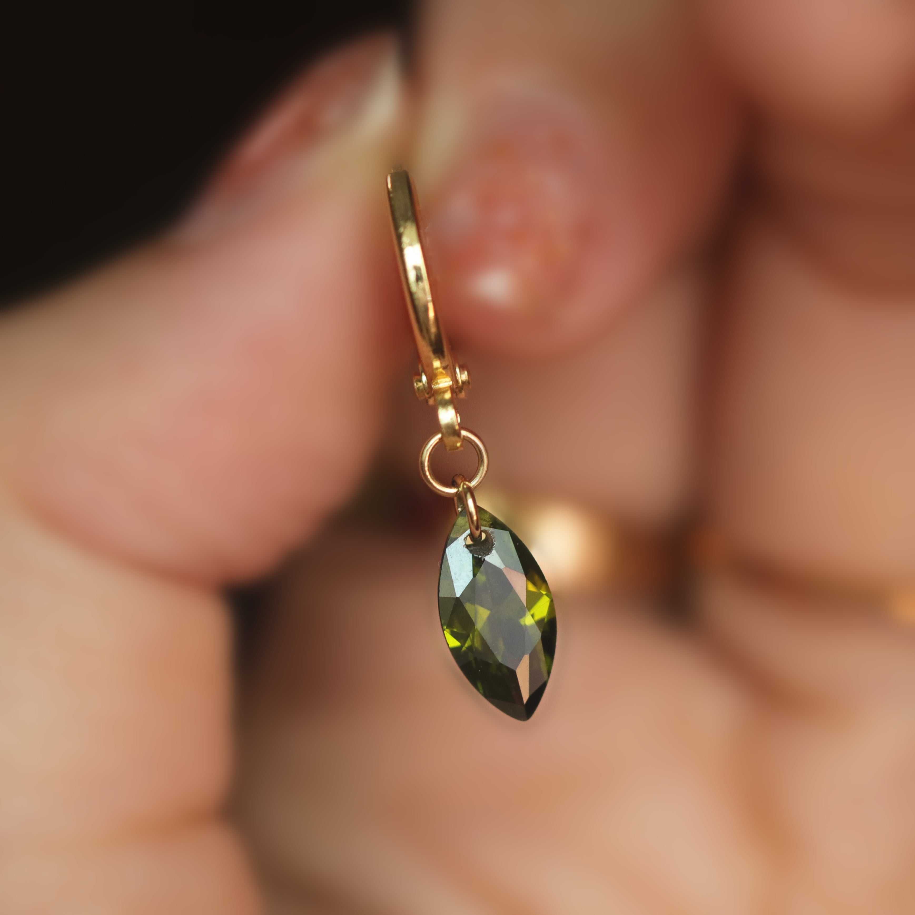Olive Green Zircon Earrings