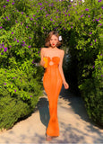 Orange Sheer Mesh Mermaid Corset Dress