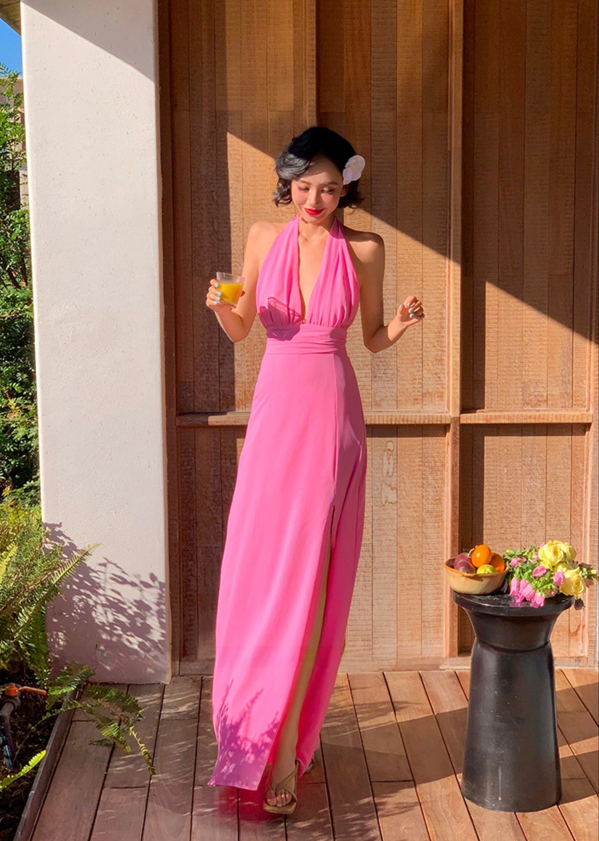 Pink Ruched Halter Maxi Dress – Soft & Feminine Summer Look