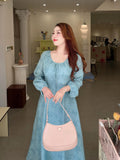 Plus Size French V-Neck Long-Sleeve Dress for Women
