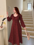 Plus Size French V-Neck Long-Sleeve Dress for Women