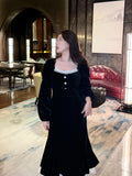 Plus Size Vintage French Velvet Mermaid Dress for Women - High-End Slimming Fit Design