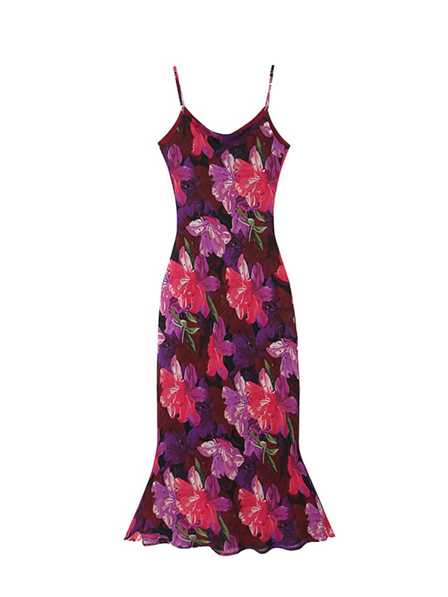 Purple Floral Mermaid Slip Dress Plus-Size