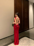 Red Bow Backless Maxi Dress – Christmas & Birthday Party Showstopper