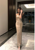 Rhinestone-Embellished Slip Dress – Sexy Party Night Maxi Dress