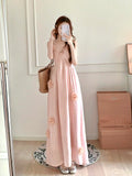 Romantic 3D Floral Halter Dress – Soft Feminine Beach Dress
