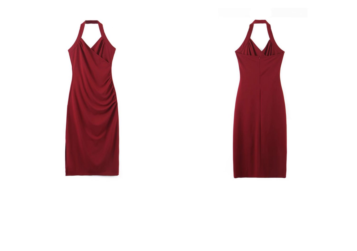 Romantic Style Ruched Halter Slip Dress Plus-Size