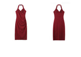 Romantic Style Ruched Halter Slip Dress Plus-Size