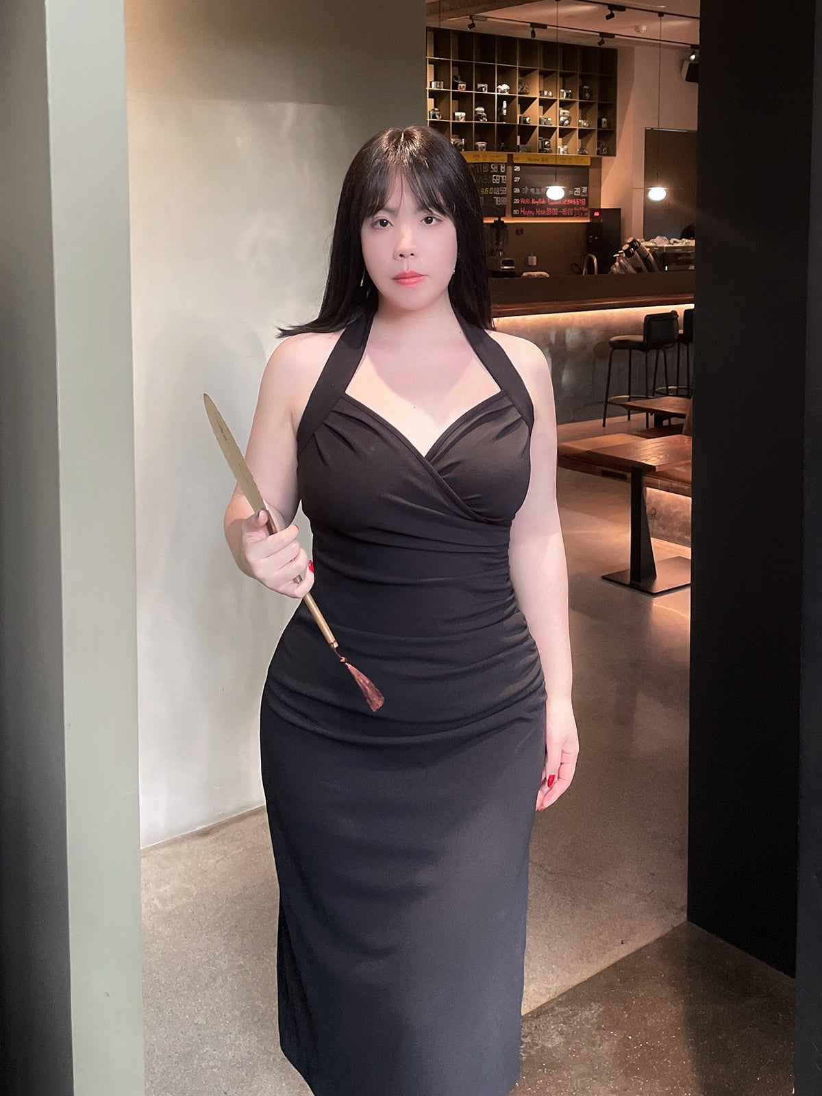 Romantic Style Ruched Halter Slip Dress Plus-Size