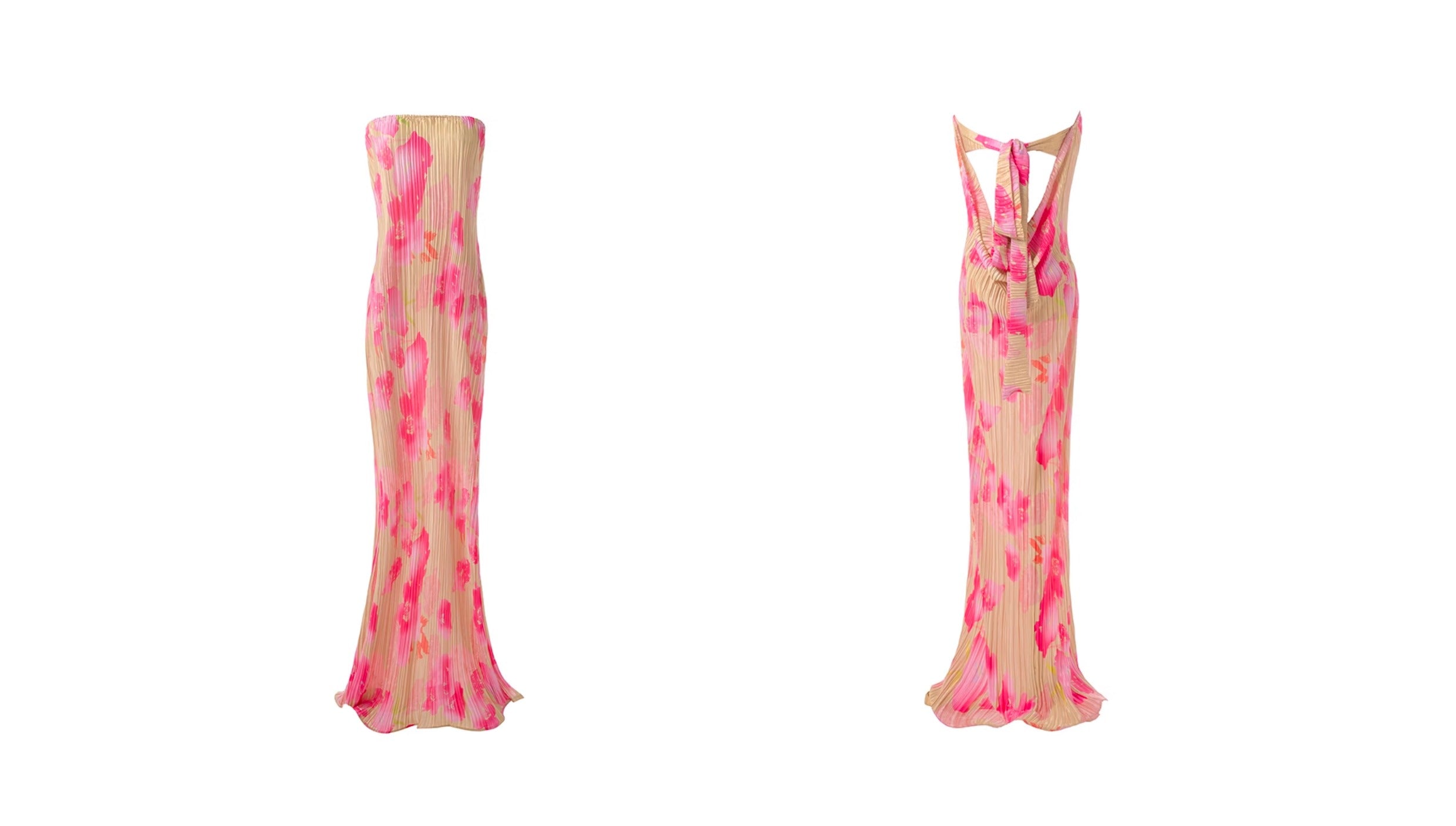 Ruched Strapless Floral Tie Maxi Dress