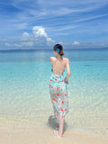 Ruffled Floral Split Maxi Dress – Feminine Open-Back Summer Beach Dress