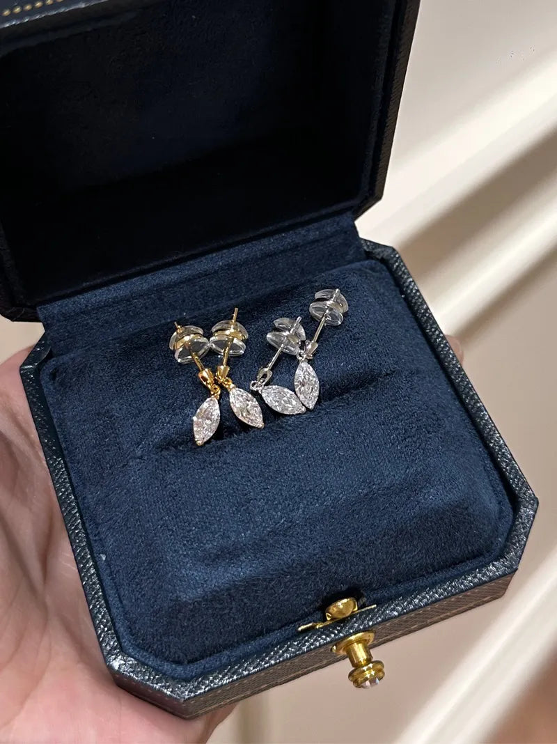 S925 Sterling Silver Marquise Cut Zircon Stud Earrings