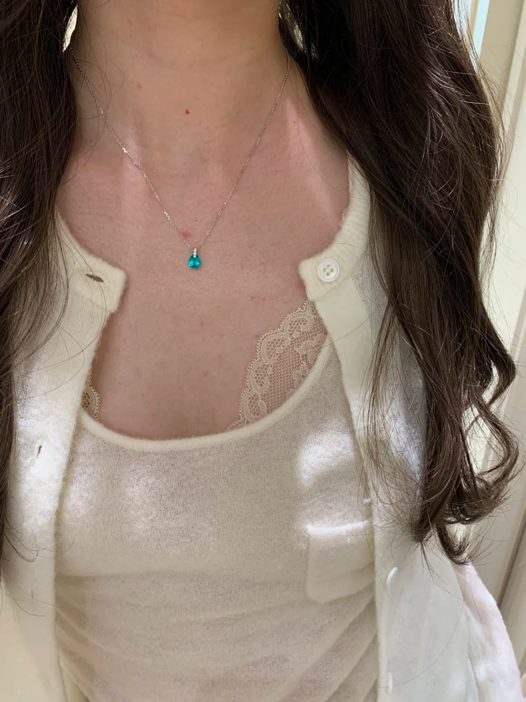 S925 Sterling Silver Paraiba Blue Teardrop Necklace