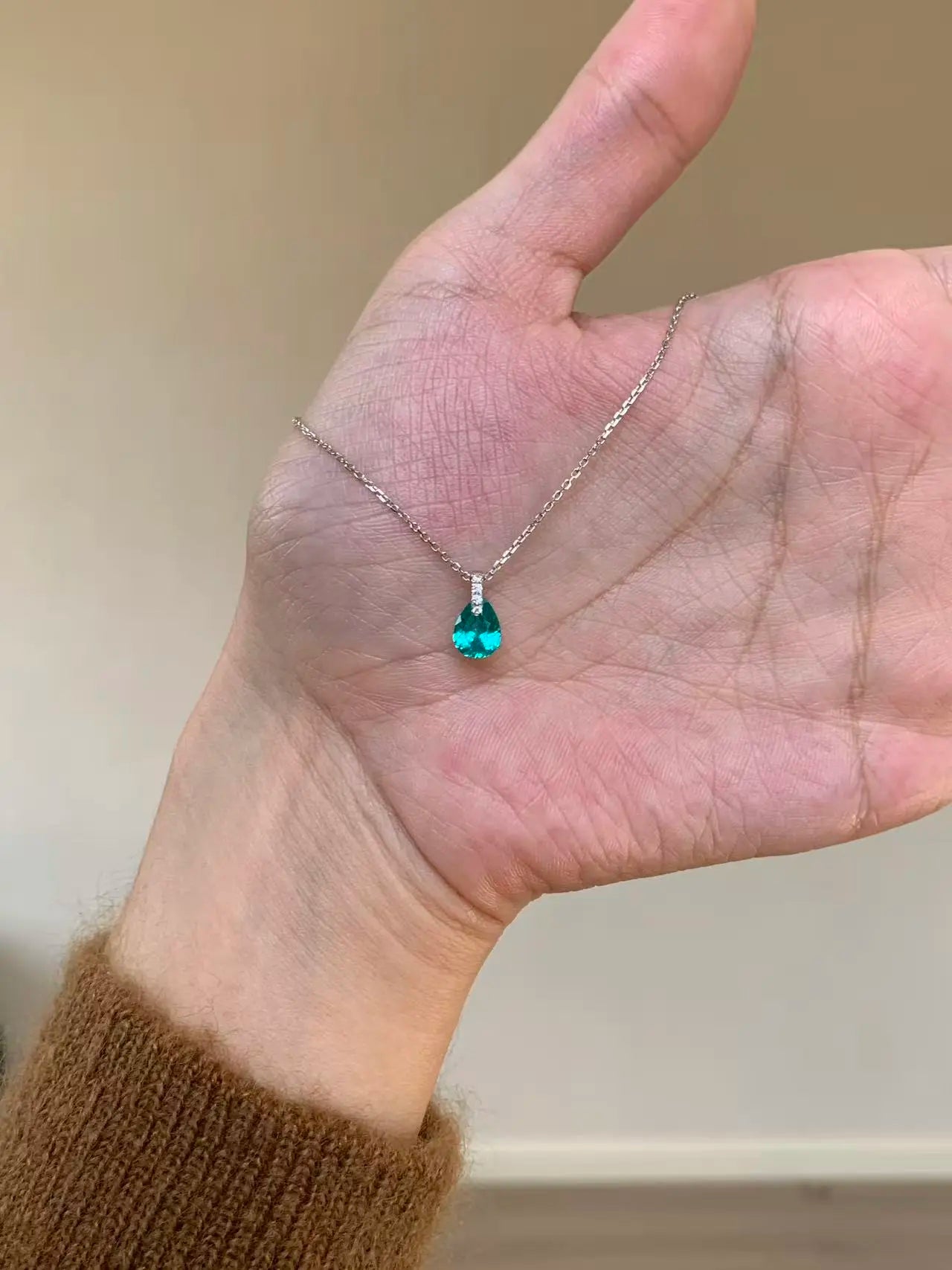 S925 Sterling Silver Paraiba Blue Teardrop Necklace