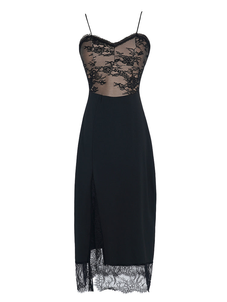 Elegant Black Lace Bodycon Midi Dress