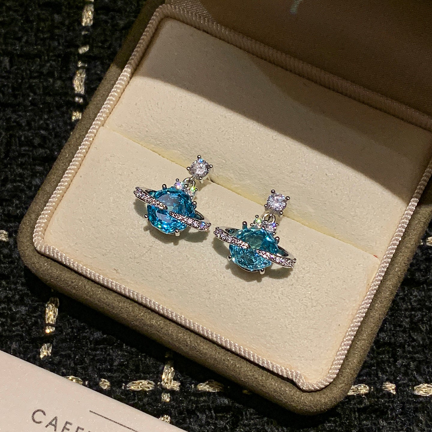 999 Silver Rose-Cut Saturn Diamond Earrings