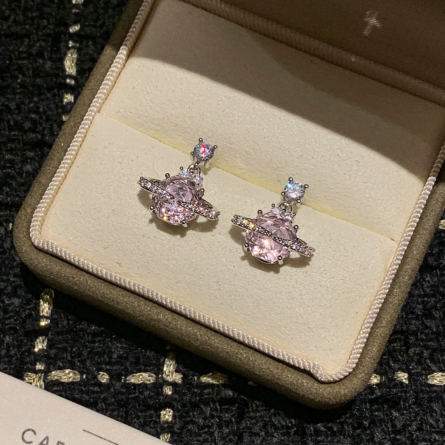 999 Silver Rose-Cut Saturn Diamond Earrings
