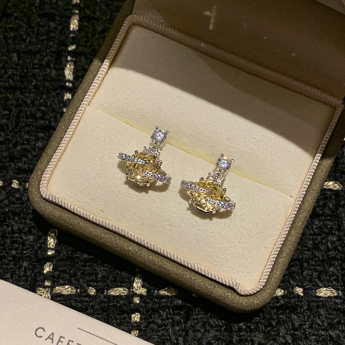 999 Silver Rose-Cut Saturn Diamond Earrings
