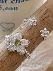 Silk Blossom 925 Silver Ring Olive Green Crystal