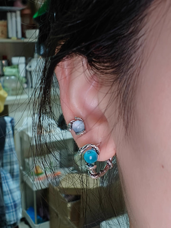 Silver Snake Wrap Moonstone Ear Cuff