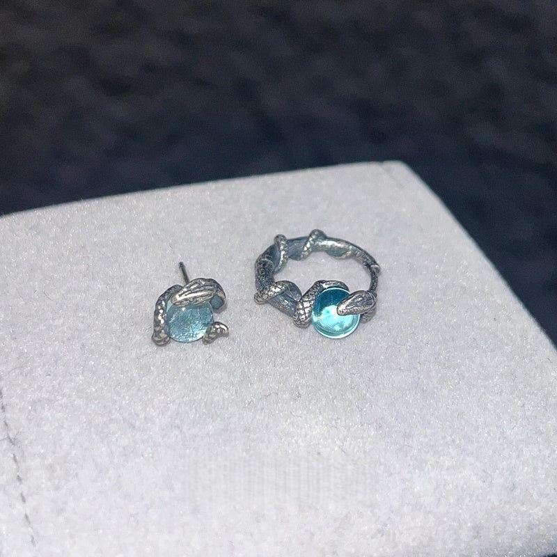 Silver Snake Wrap Moonstone Ear Cuff