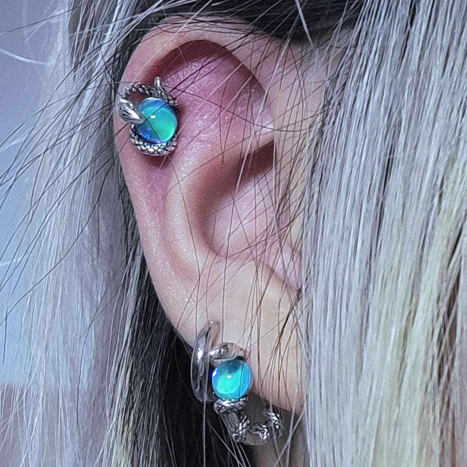 Silver Snake Wrap Moonstone Ear Cuff