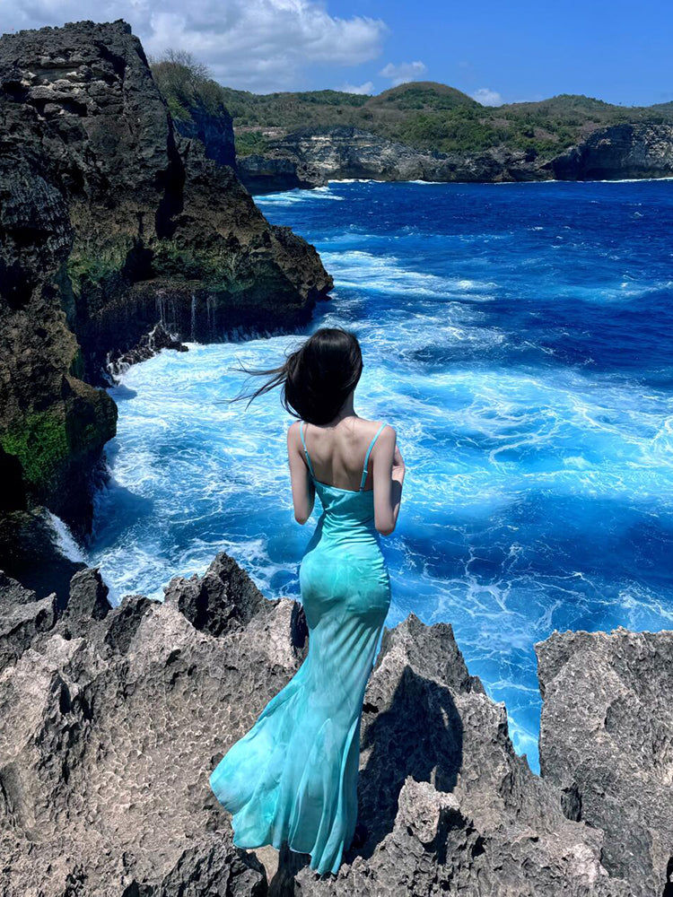 Soft Green Butterfly Print Sheer Mermaid Dress – Romantic & Dreamy Fit