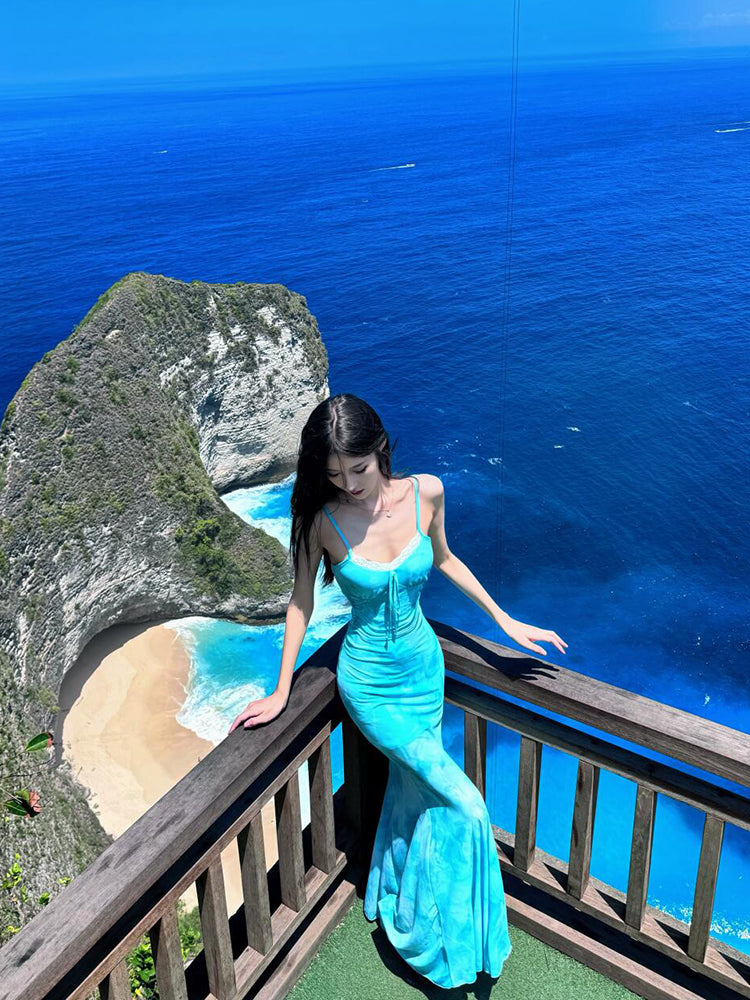 Soft Green Butterfly Print Sheer Mermaid Dress – Romantic & Dreamy Fit