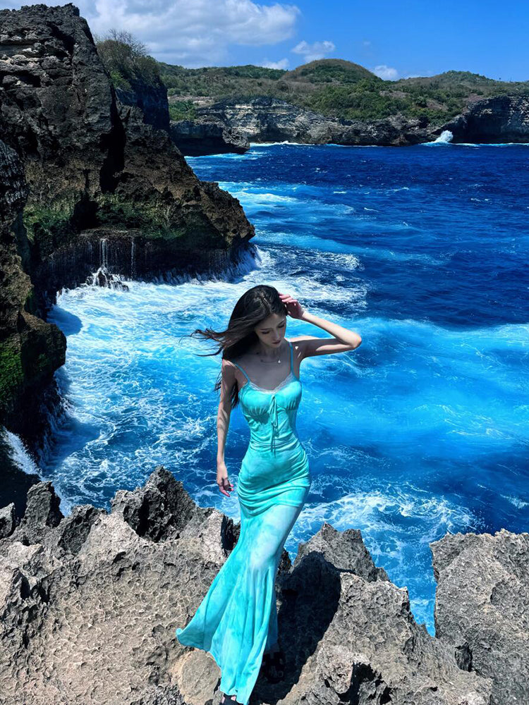 Soft Green Butterfly Print Sheer Mermaid Dress – Romantic & Dreamy Fit