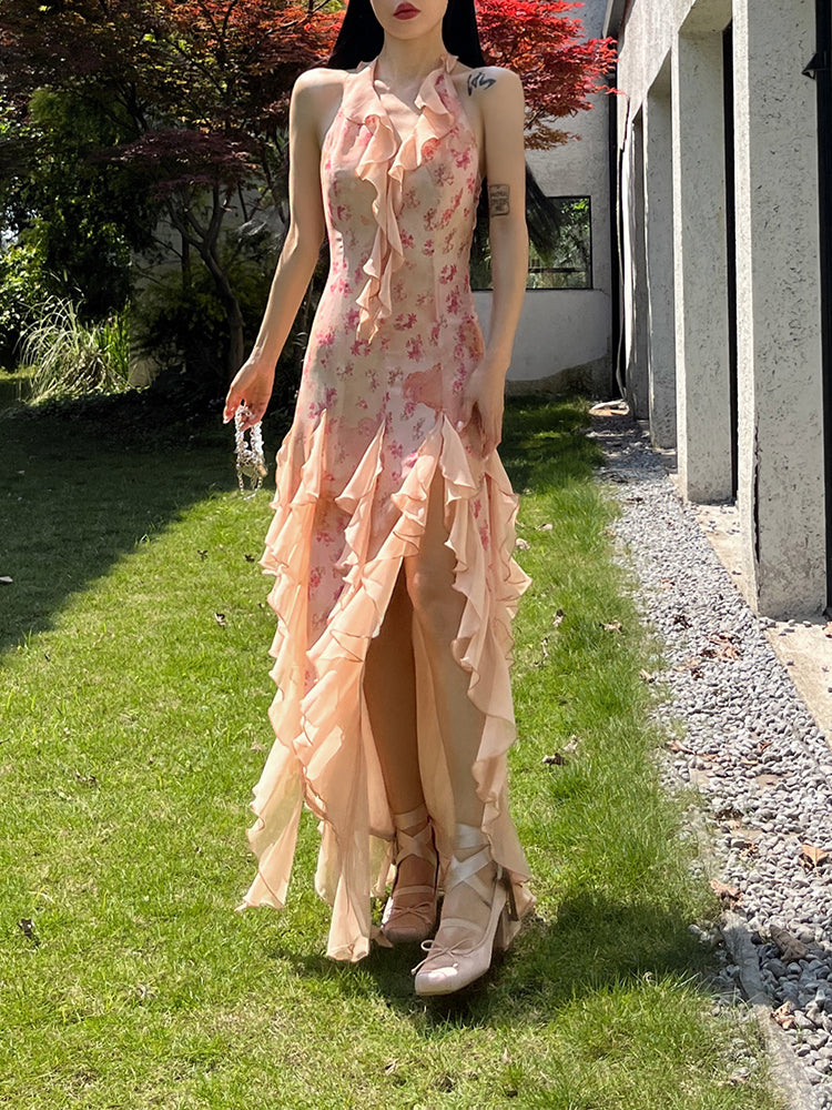 Soft Pink Vine Slit Dress