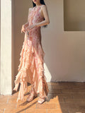 Soft Pink Vine Slit Dress