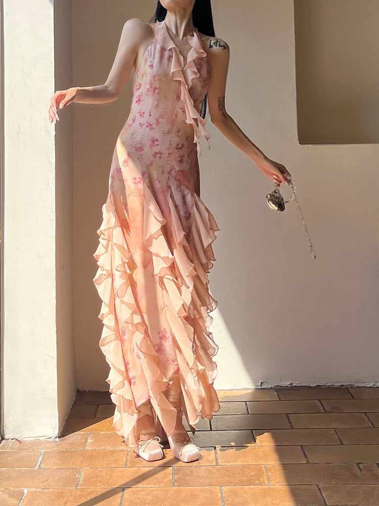 Soft Pink Vine Slit Dress