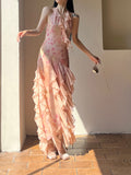 Soft Pink Vine Slit Dress