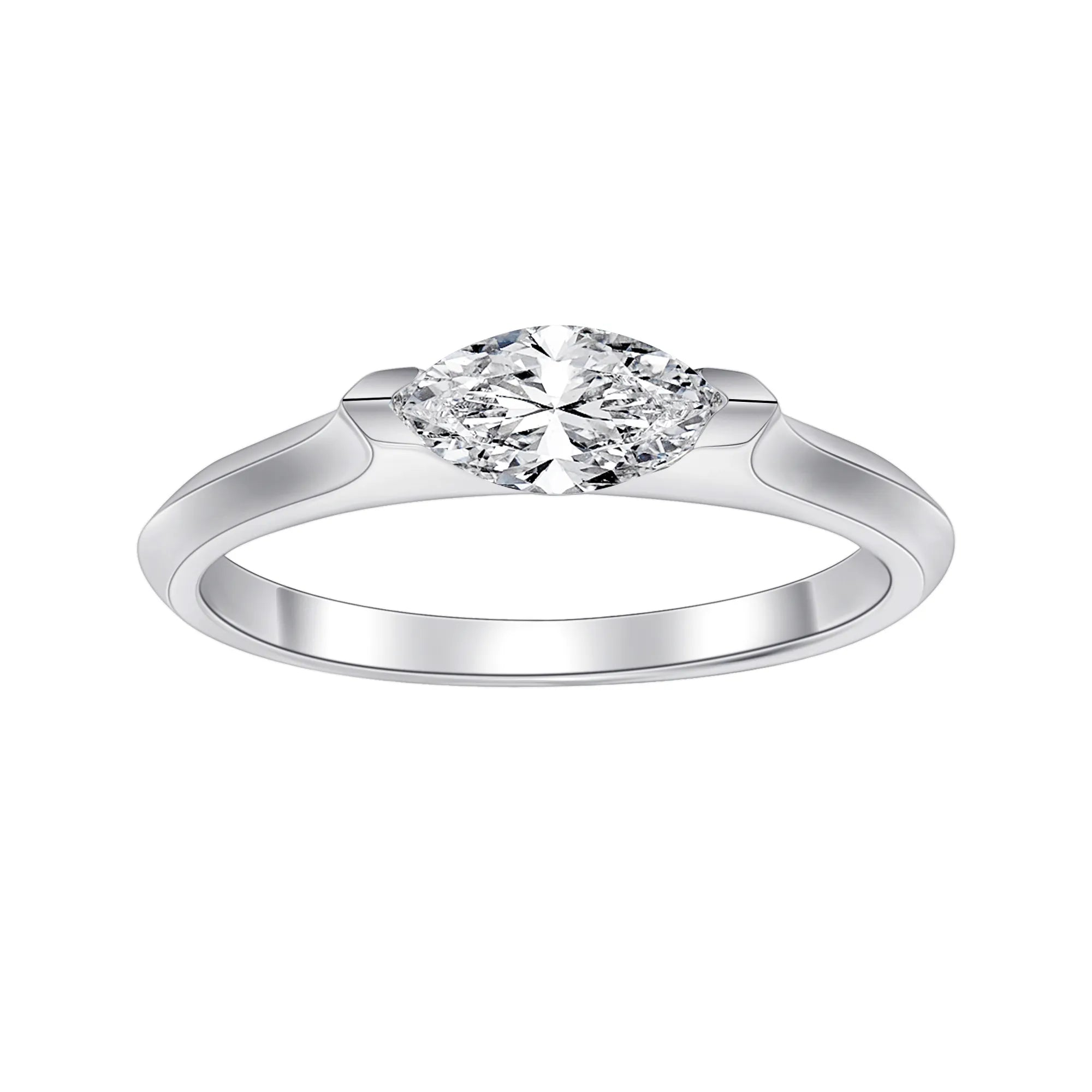 Solid S925 Sterling Silver Marquise Cut Zircon Ring