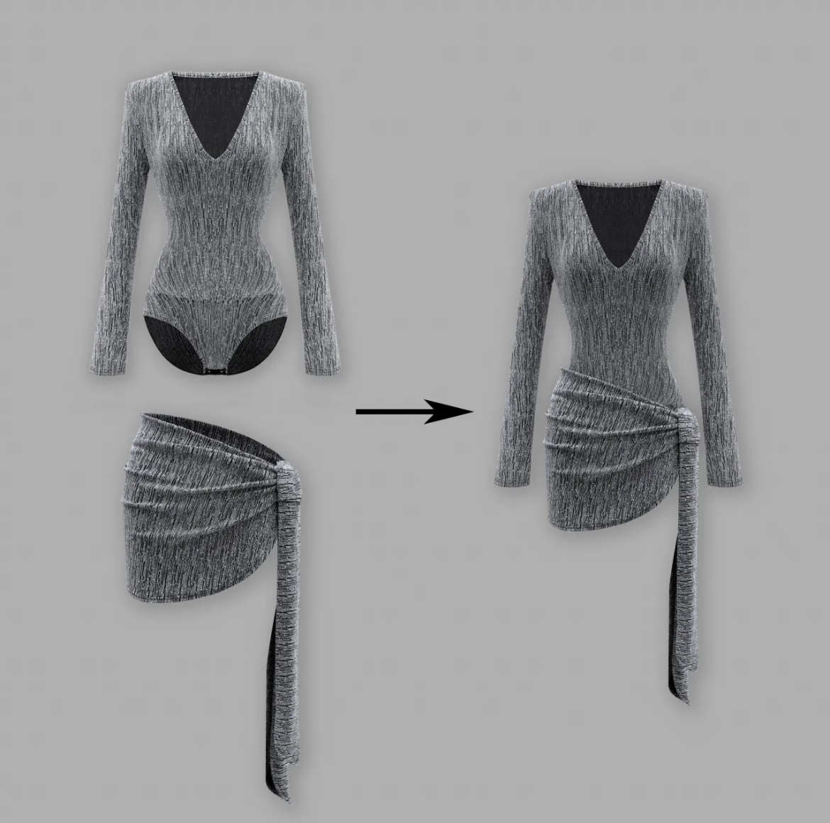Spring Fantasy - Spicy V-Neck Bodysuit with Shoulder Pads