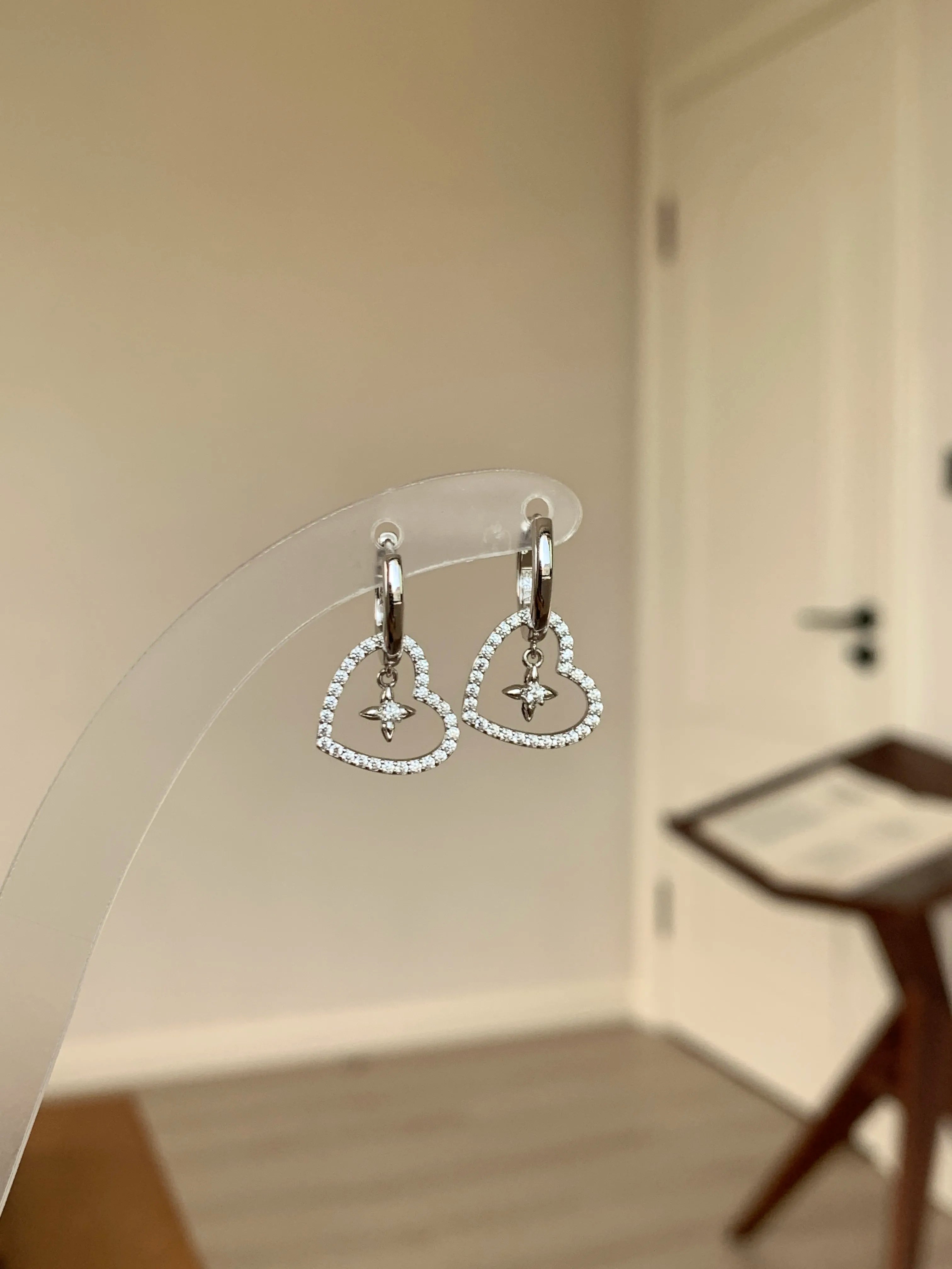 Sterling Silver Heart Clover Earring