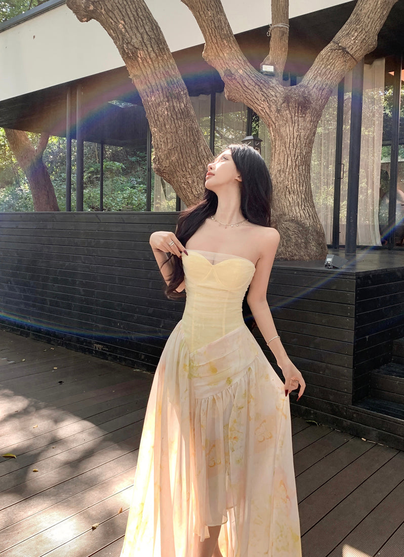 Strapless Printed Bodycon Dress – Chic Asymmetrical Summer Party Dress