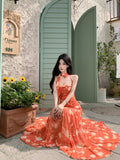 Sunset Orange Halter Maxi Dress – Romantic Summer Vacation Dress