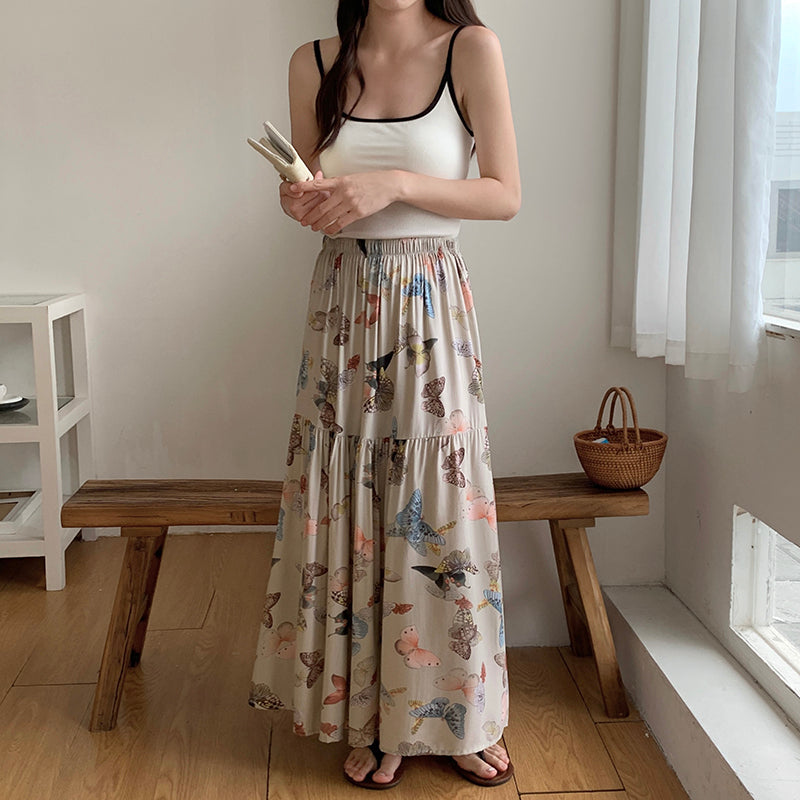 Sweet Floral Cotton Skirt – Summer  Crinkled Midi Skirt for Women Flowy Floral Skirt