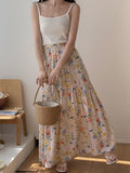 Sweet Floral Cotton Skirt – Summer  Crinkled Midi Skirt for Women Flowy Floral Skirt
