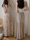 Sweet Floral Cotton Skirt – Summer  Crinkled Midi Skirt for Women Flowy Floral Skirt