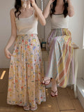 Sweet Floral Cotton Skirt – Summer  Crinkled Midi Skirt for Women Flowy Floral Skirt