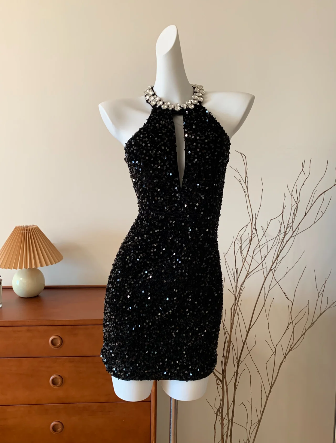 Twilight Stardust Black Halter Sequin Dress