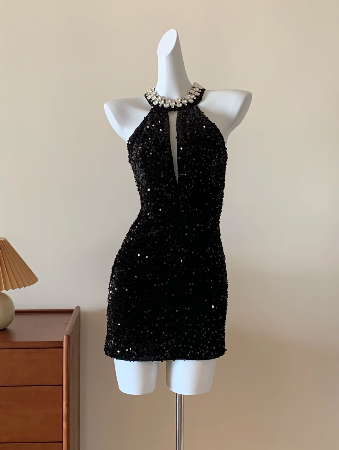 Twilight Stardust Black Halter Sequin Dress