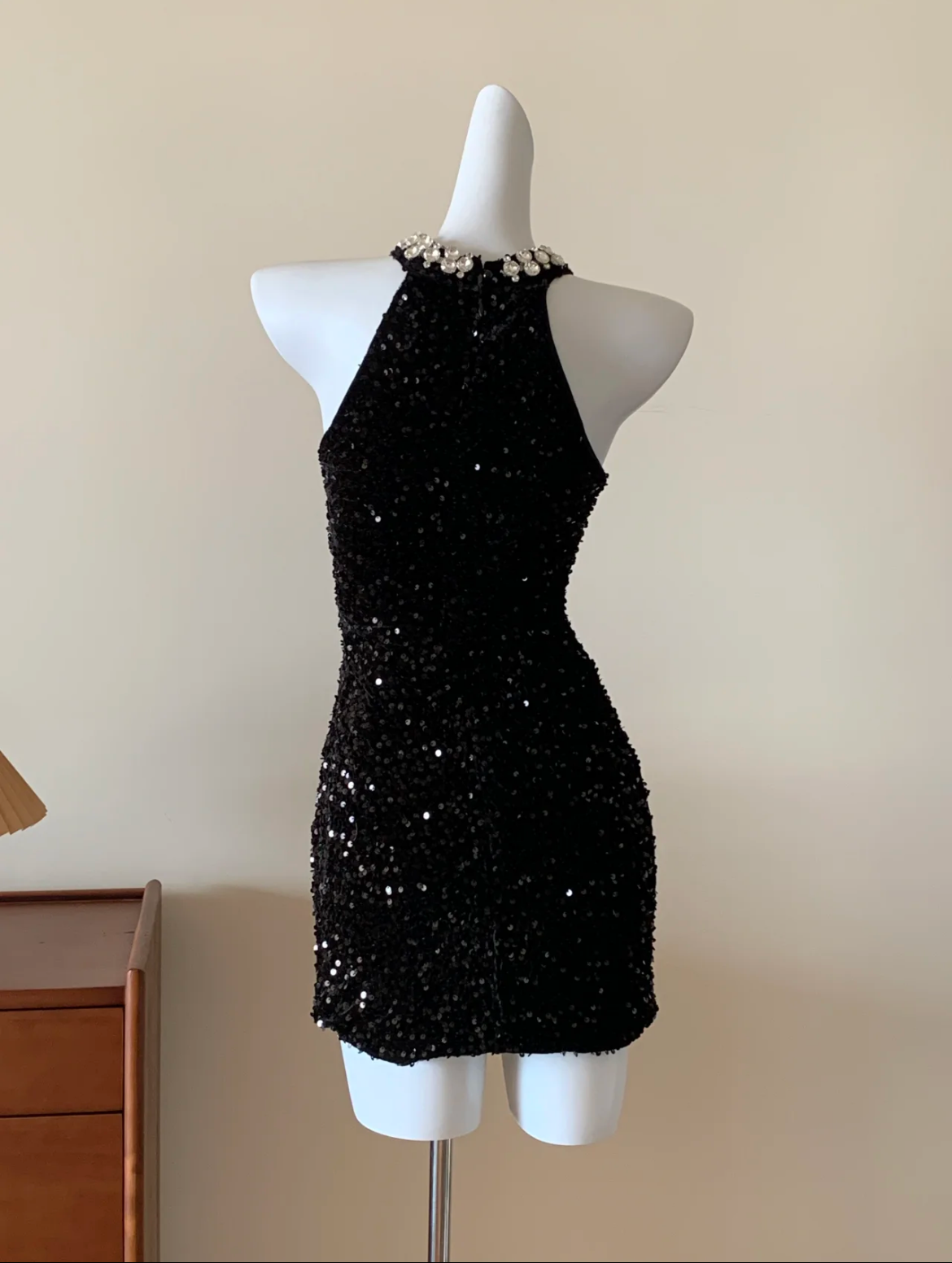 Twilight Stardust Black Halter Sequin Dress