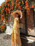 V-Neck Lace-Up Backless Dress – Romantic French Chic Maxi