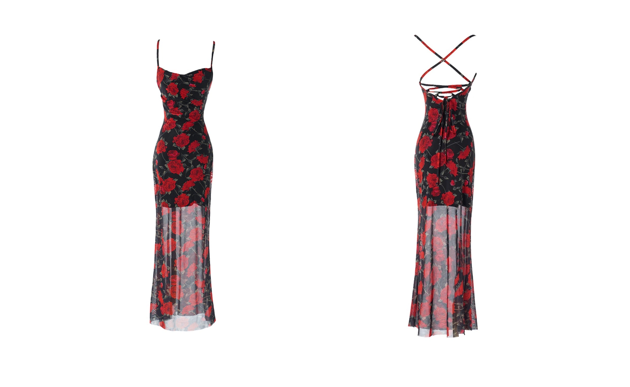 Vacation Rose Print Adjustable Tie-Back Dress