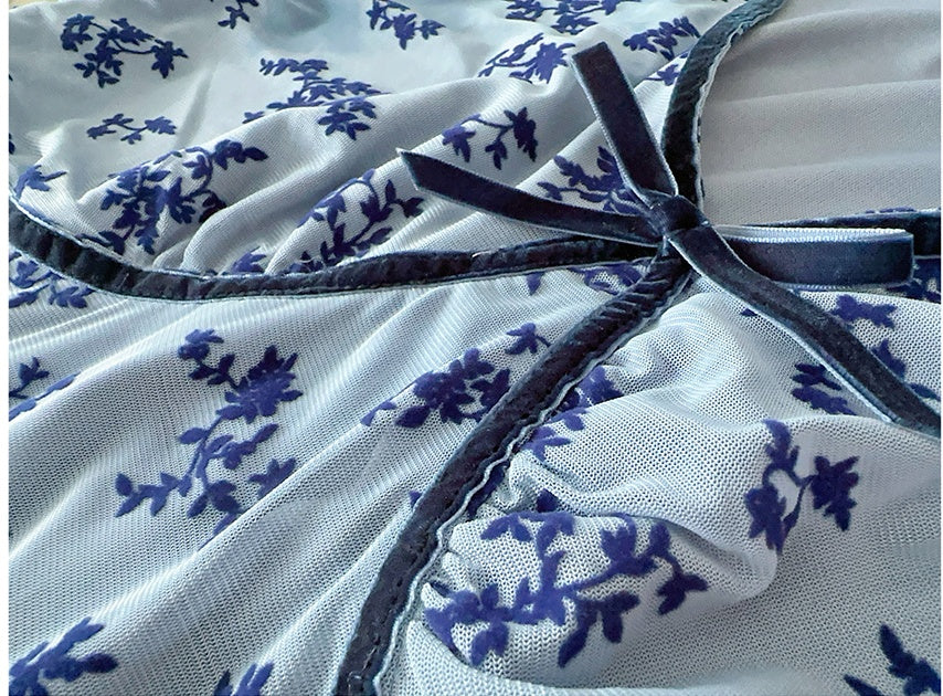 Blue Floral V-Neck Dress Plus-Size