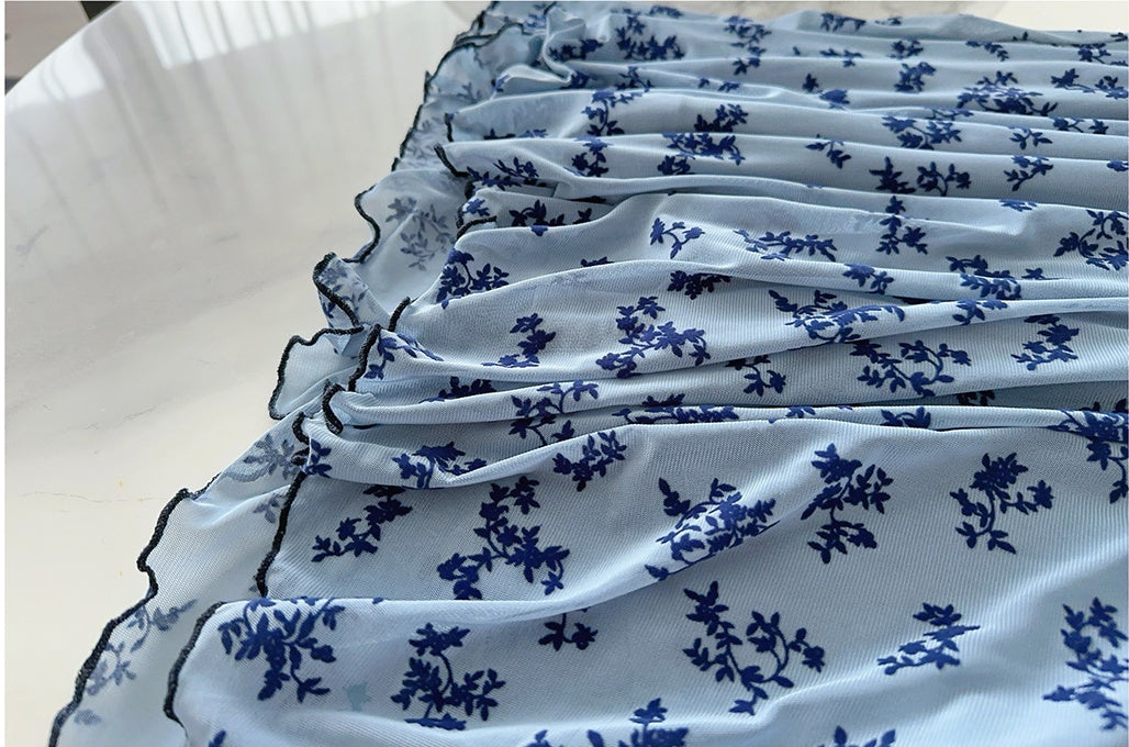 Blue Floral V-Neck Dress Plus-Size