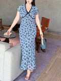 Blue Floral V-Neck Dress Plus-Size